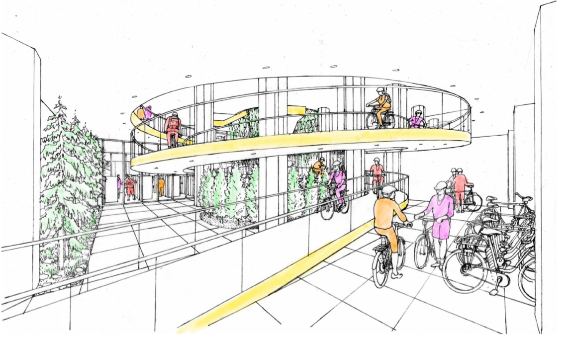 Sketch of The Bay Building proposed storage for 1,500 bicycles